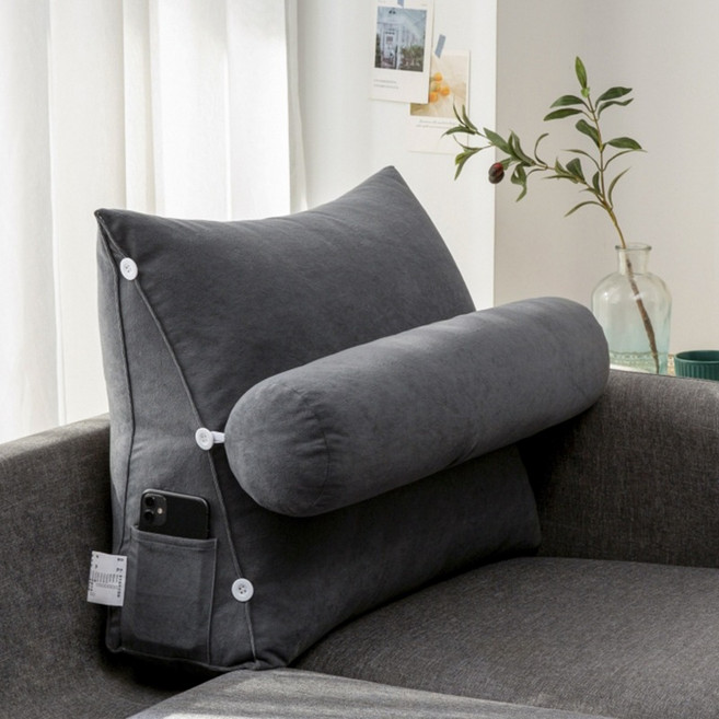 日本TUTOGO 沙發三角靠墊 床頭靠背墊抱枕 日式簡約護腰靠墊, 深灰色（超商1件）