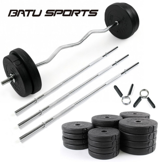라이프앤샵 바투스포츠 역기세트 역기봉 컬바 + 14키로 원판 바벨 세트, 블랙, 1개, 40kg