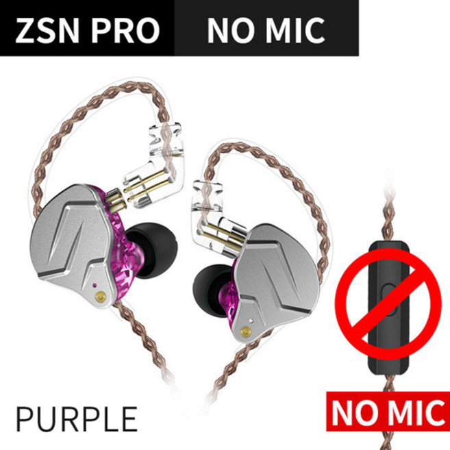 KZ ZSN Pro 이어폰 하이브리드 기술 1BA 1DD HIFI 베이스 메탈 이어버드 스포츠 소음 차단 헤드셋 모니터, [05] ZSNPro Purple No Mic