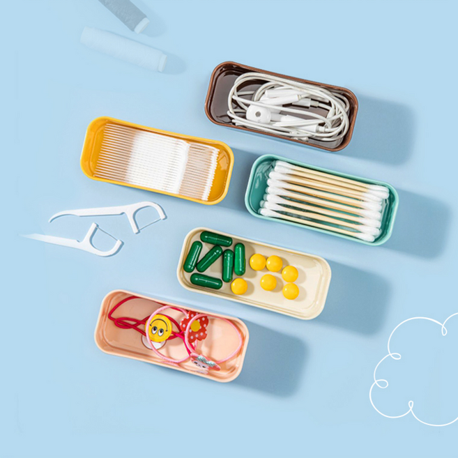 해피J보따리 뚜껑있는 미니사이즈 소품정리함 면봉 치실 머리끈 실핀 휴대용 다용도 미니수납함, 핑크, 1개