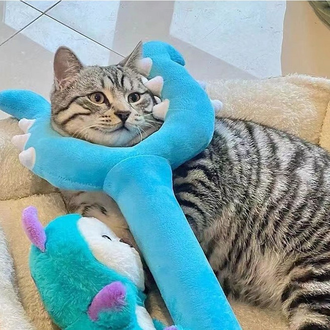 RUNYAYA 강아지 봉제 장남감 보들보들 애견인형 재미있는 몽둥이형 포크 고양이 좋아하는 장난감, 1개, 블루