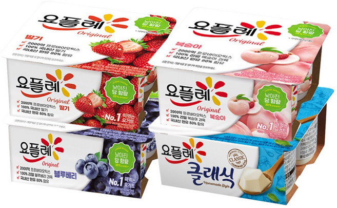 빙그레 요플레 85g 혼합(딸기4+복숭아4+블루베리4+클래식4), 16개