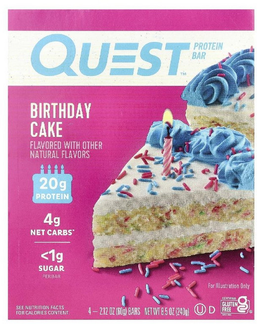 Quest Nutrition 프로틴바 생일 케이크 바 4개 개당 60g(2.12oz), 60g, 1개