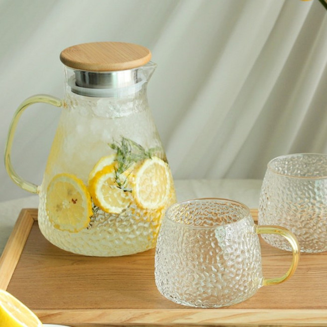 내열유리물병 핸들 손잡이 모자이크패턴 물주전자 직화 유리 포트 홈카페 컵세트, 두오모 내열유리 세트 (물병1.5L+컵2p), 1개