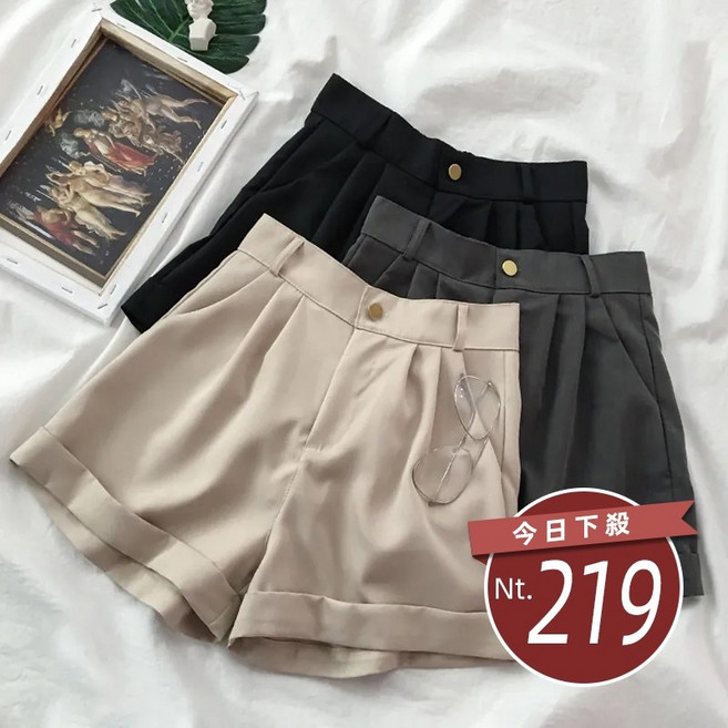 韓版高腰西裝短褲 垂感休閒寬鬆直筒女裝