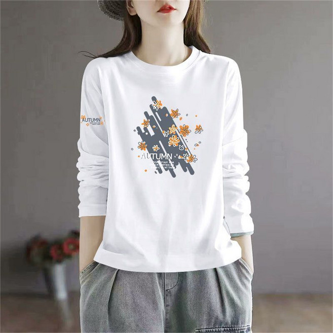 TKX 여성 가을 캐주얼 긴팔 티셔츠 편안한 면 소재 자체제작 여리핏 예쁜티