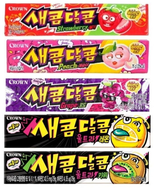 크라운 새콤달콤 29g 세트-[딸기+복숭아+포도+울트라레몬+울트라키위, 1세트, 145g