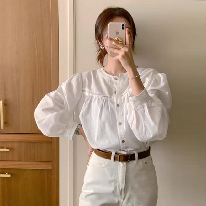 제이로그 펀칭 퍼프 벌룬 블라우스 셔츠 클레나BL