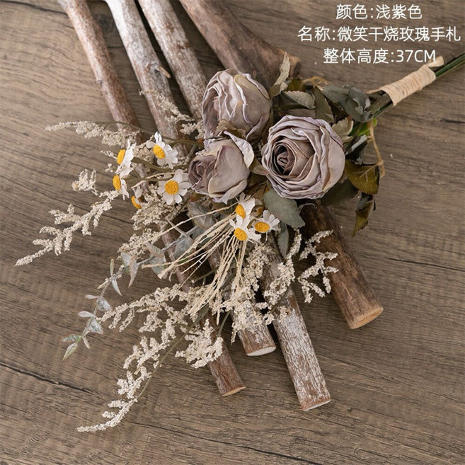 仿真花束 微笑乾燒玫瑰手札 家居裝飾, 淺紫, 1個