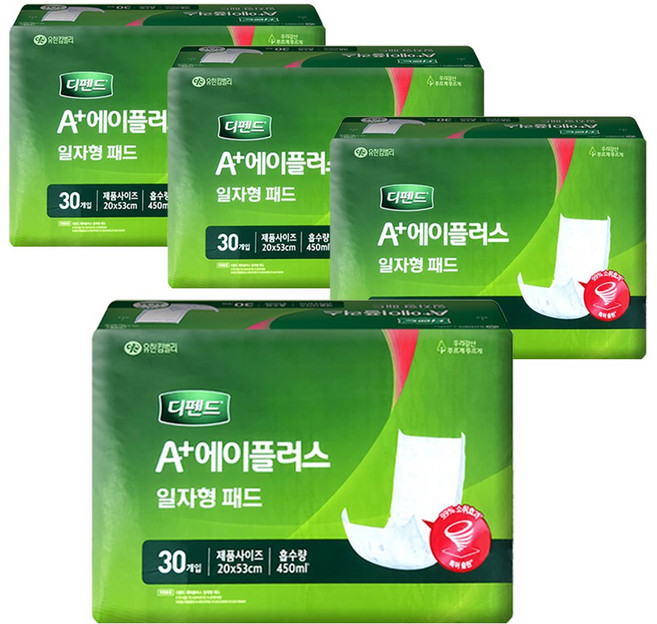 디펜드 에이플러스 일자형 패드, FREE(onesize), 30매입, 4개