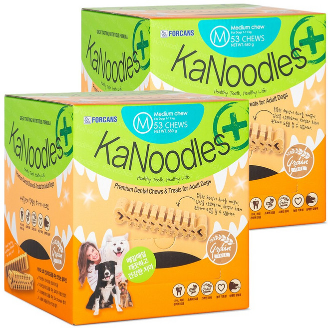 [포켄스] 강아지 덴탈껌 카누들 필로팩 M 680g 53p 2개세트, 구강청결, 2개