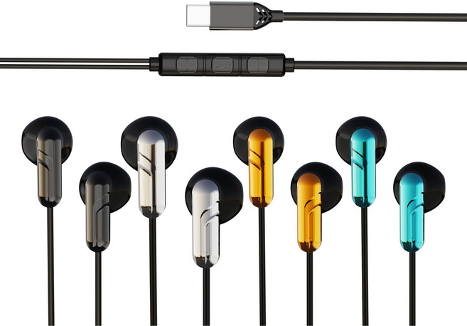 우리프라자 줄이어폰 C타입 커널형, 골드색상