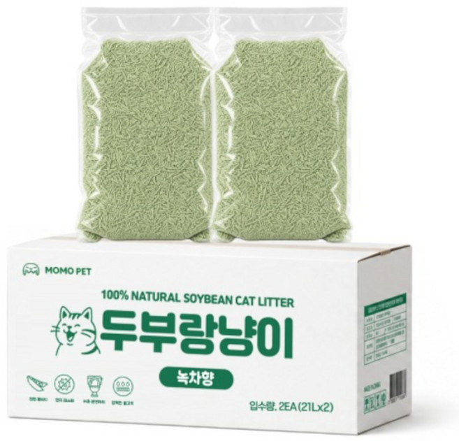 두부랑냥이 대용량 두부모래, 녹차, 2개, 21L