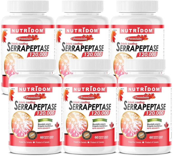 (6병특가) 뉴트리돔 세라펩타제 120000 SPU Serrapeptase 60식물성캡슐 캐나다 직구, 60정, 6개 - 쿠팡