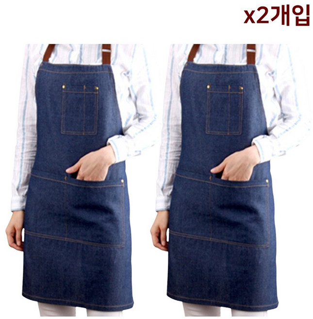 카페 공방 바리스타 데님 st 청 앞치마 2개입 세트, 진청, 2개