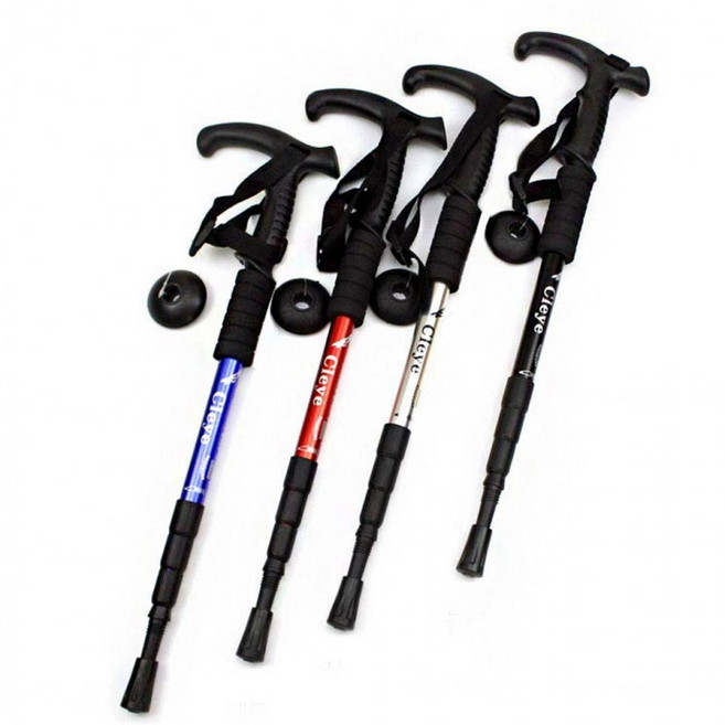 행복의지름길 충격 흡수 스프링 4단 초경량 등산 스틱, 일자스틱ㅡ블랙