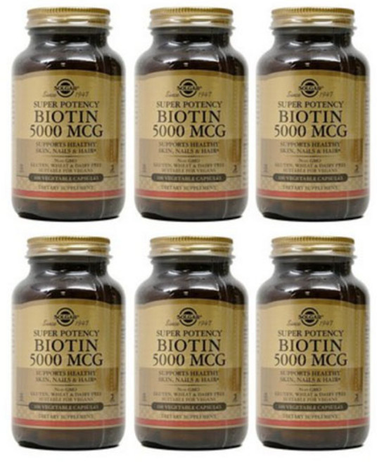 솔가 6개 Solgar 비오틴 5000 mcg Biotin 100 베지 캡슐, 100정