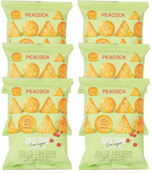피코크 라이스칩 스윗&칠리맛, 6개, 100g