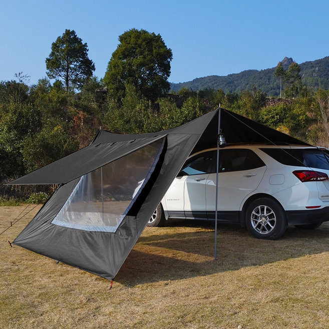 탑 랜더 대형 렉타 캠핑 차박 타프 사이드월 타프와 통풍창 포함 방수 자외선 차단 다양한 환경에 적합, 블랙, 블랙 코팅 타프, 천 타프만