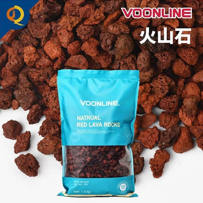 VOONLINE 免洗火山石 雲山石 魚缸造景底砂 水草濾材 紅色顆粒 1.5公斤, 紅色火山石散裝1.5公斤,1.5kg, 1個