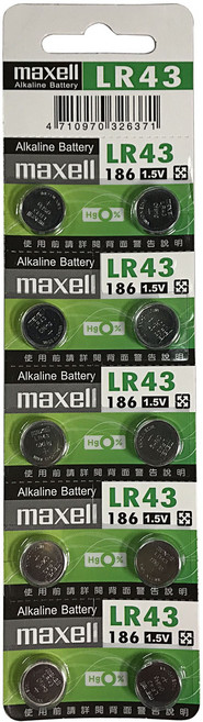 MAXELL LR43 鈕扣電池 186, 1套, 10個裝
