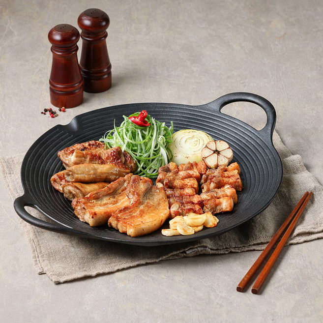 캠핑몽 무쇠그리들 캠핑 무쇠 솥뚜껑 불판 전골 구이팬, 36cm무쇠그리들, 1개