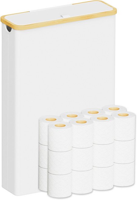 대용량 화장지 수납 박스 뚜껑형 슬림 휴지 보관함, 화이트, 1개