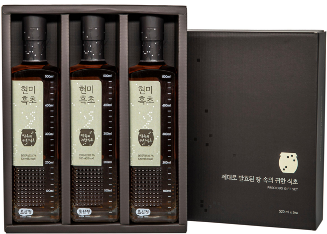 초산정 한상준 천연발효 현미흑초 현미식초 520ml 3병 세트, 3개