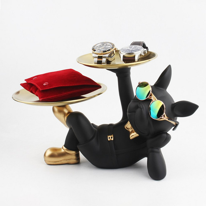 불독 트레이 강아지 차키 받침대 시계 열쇠 악세사리 거치대 인테리어 장식 소품, 02 건방진 블랙