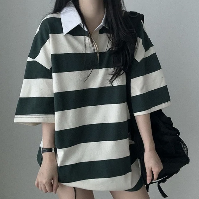 아메카지 빅단가라 오버핏 카라 반팔티셔츠 빅사이즈티셔츠