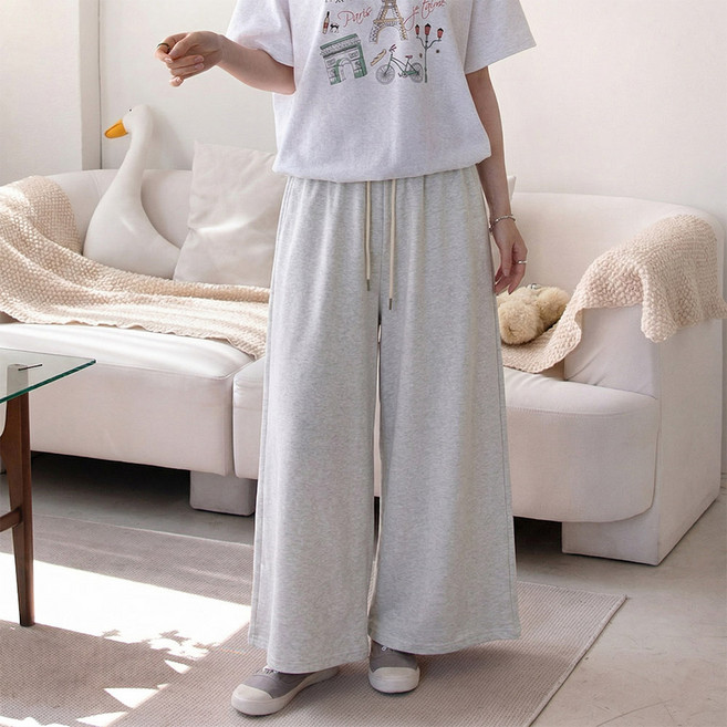 데일리앤 썸데이 봄 여름 밴딩 와이드 팬츠 여성 라벨 쭈리 면 빅사이즈 트레이닝 바지 편한 통바지