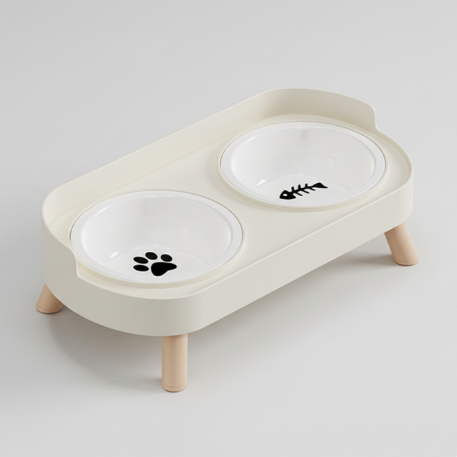 온다페스 반려동물 세라믹 식기 2구, 화이트, 1세트