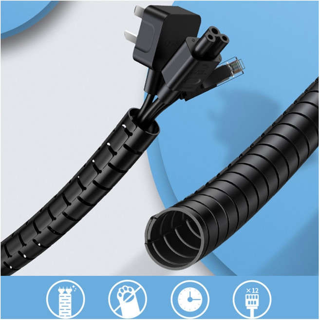 GjB 1.5m 매직 케이블 묶음 홀더 선정리 정돈 줄정리 랜선 컴퓨터전선 묶는 클립, 1개, 블랙