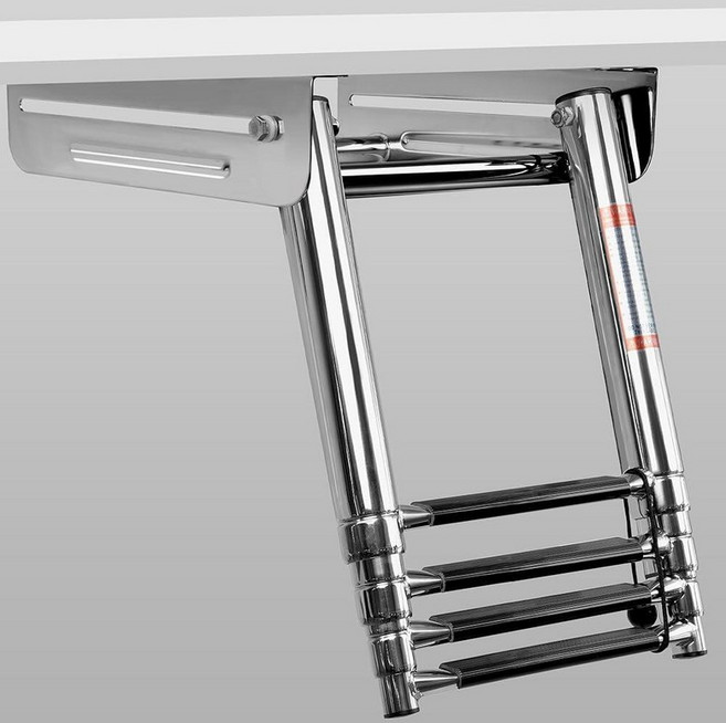 미국출고 평점4.5+ 237913 XinKunmarine Pontoon Boat Ladder 4 Step Folding Stainless Steel Telescoping Un