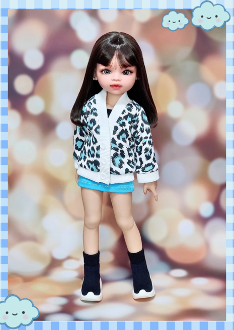 #파올라레이나 32cm ( 하늘 호피 가디건 ) #USD 26cm #도리스돌 30cm 옷[마구샵]#구체관절인형#bjd#인형옷#다락아이#관절바디#완제품, USD 26cm, 1개