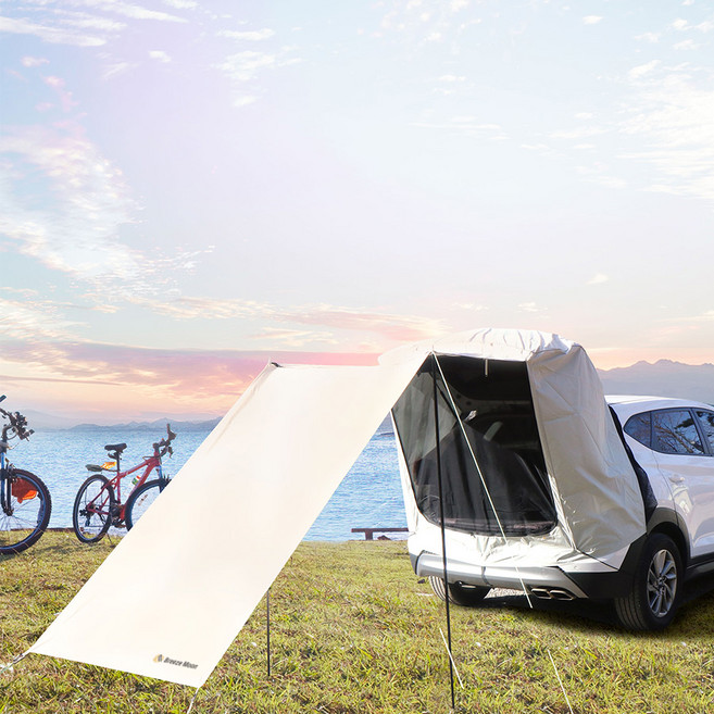 브리즈문 차박텐트 도킹텐트 꼬리 카 차량 용 텐트 쉘터 스텔스 카크닉, 크림베이지, L(우레탄창O), 02.폴대형(가랜드+앵두전구 증정)