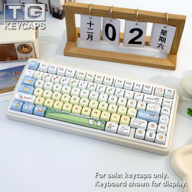 하치와레 귀여운 기계식 키보드 키캡 한글 영문 각인 PBT 염료승화캐릭터 키캡 MOA 프로파일 MX 스위치 호환 61/64/68/87/96/104/108 배열 키보드 지원, 공용 버전
