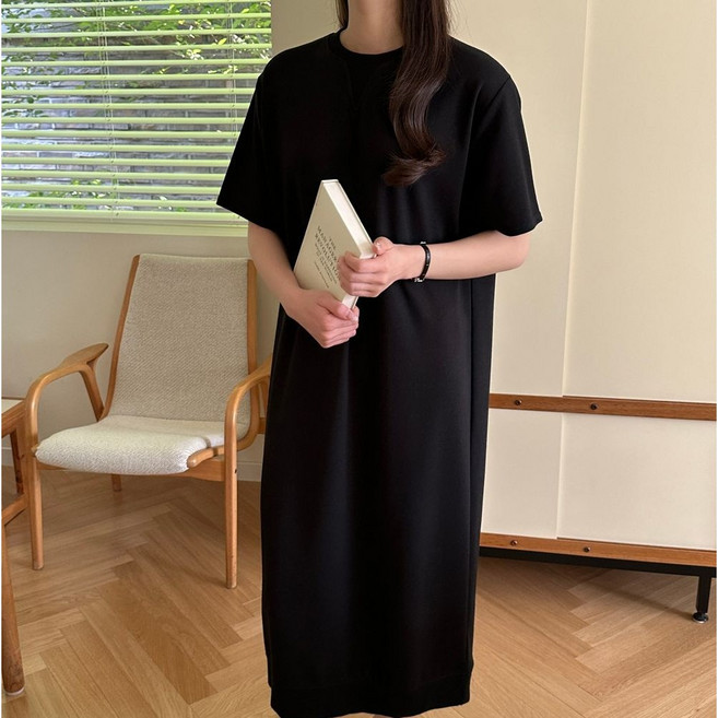 위시엘 여름 부드러운 반팔 맨투맨 롱 빅사이즈 원피스