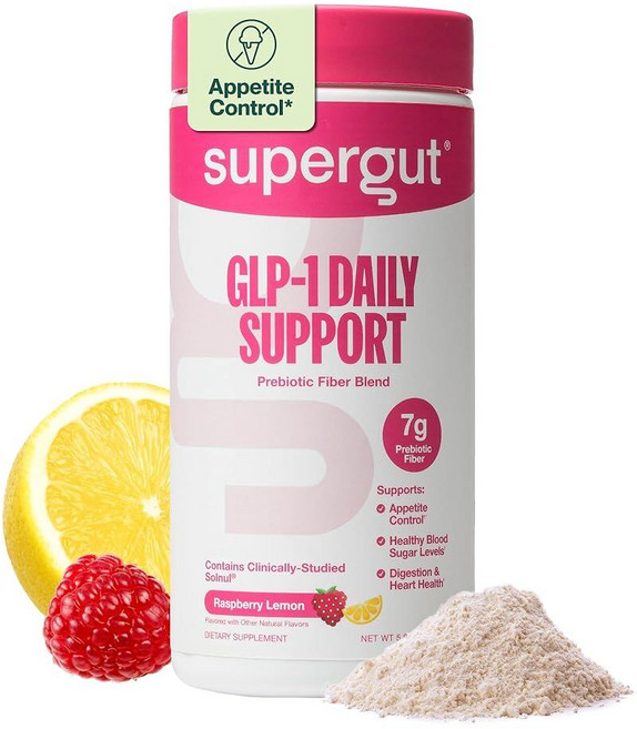 Supergut GLP1 데일리 서포트 - 라즈베리 레몬 여성 및 남성용 고섬유 GLP-1 보충제 파우더 장 건강 소화 지원을 위한 무설탕 음료 믹스 (18회분), 5.9 Ounce (Pack of 1), 1개