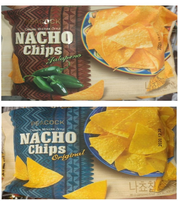 피코크 온더보더 나쵸칩 오리지날100g+할라피뇨100g, 100g, 2개