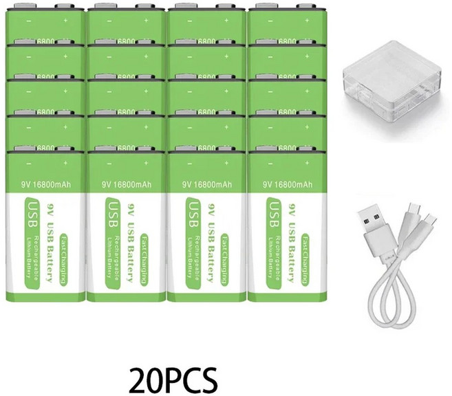 LIKEKALA 9V 배터리 16800mAh 리튬 충전지 Type-C 9v 멀티미터 마이크 장난감 KTV 사용, 08 20PCS, 01 9V