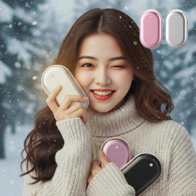 [1+1] 누바르 완전따숩 충전식 손난로 핫팩 휴대용 보조배터리 C타입 5000mAh, 플래티넘실버+샴페인핑크