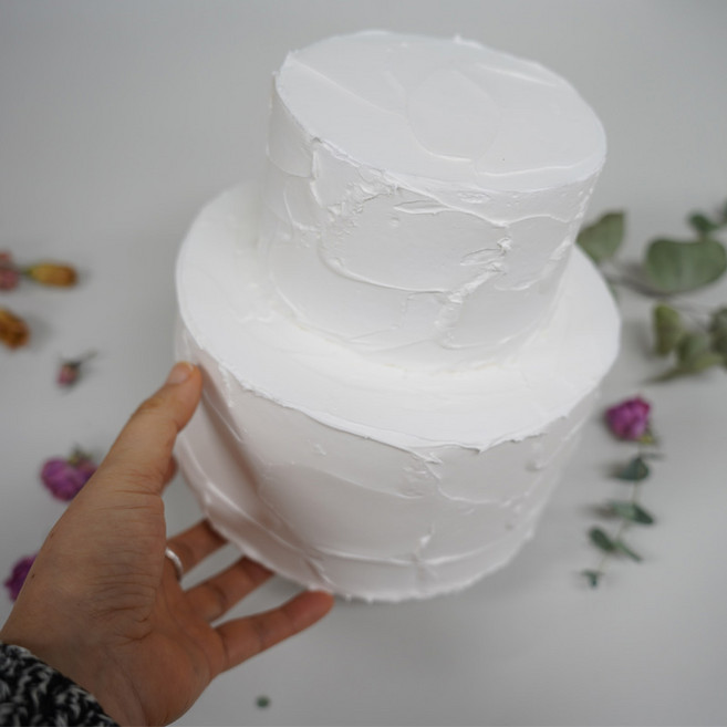 크림클레이 2단 모형케이크 웨딩스냅 셀프돌잔치 브라이덜샤워 이벤트케이크 어린이집행사, 크림아이보리, 1개