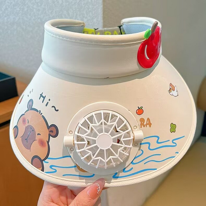 카피바라 어린이 선풍기 모자 여름 자외선 차단 모자 신상품 남녀 어린이 야외 햇빛 차단 모자 A413