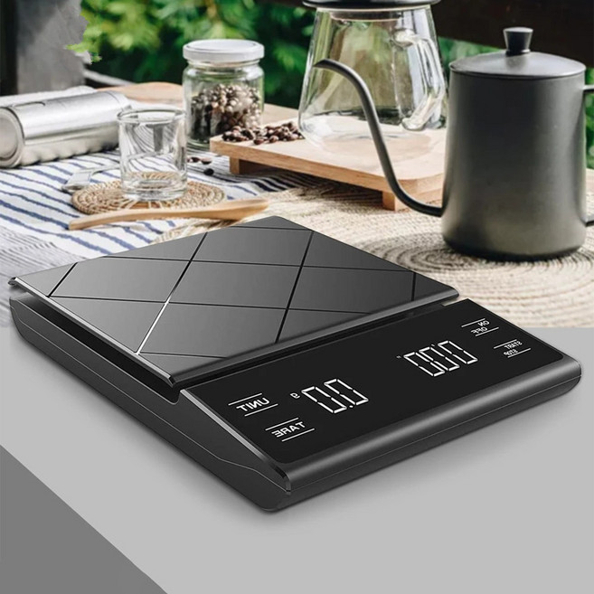 휴대용 커피 저울 가정용 방수 주방 저울 충전식 베이킹저울, 3kg, 블랙, 6012