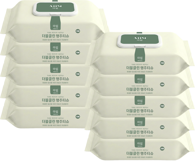 아임 세균닦는 더블클린 행주티슈 70매 10팩 뽑아쓰는 일회용행주 청소물티슈, 10개, 80매