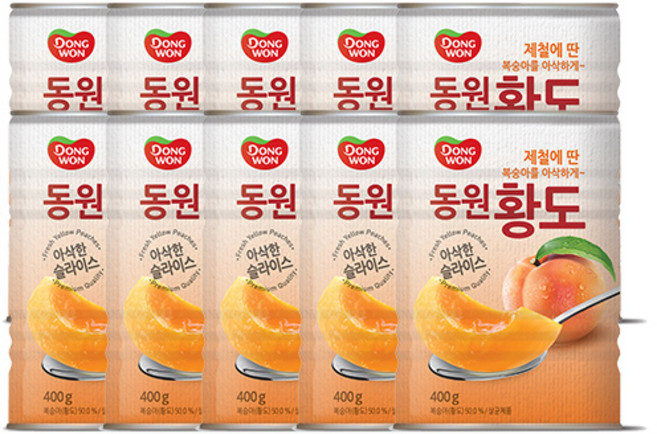 동원 황도 슬라이스 복숭아 통조림, 400g, 10개