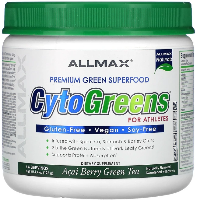ALLMAX CytoGreens® 운동선수를 위한 프리미엄 그린 슈퍼 푸드 아사이베리 녹차 맛 125g(4.4oz) ALLMAX (올맥스), 올맥스 ALLMAX, CytoGreens®, Prem, 125g, 1개 - 쿠팡