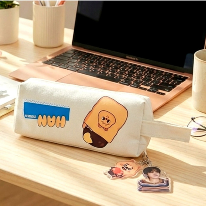 스트레이키즈 학생용 캔버스 필통 키링 학교 학원 데일리 파우치 스키즈 굿즈, 1개, 디자인 C