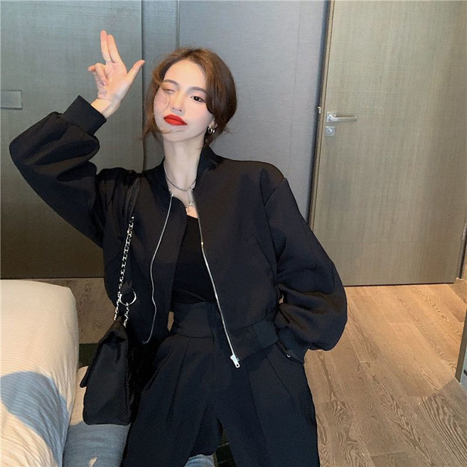 AOKADA 여성 가을 루즈핏 야구 항공 점퍼 아웃도어